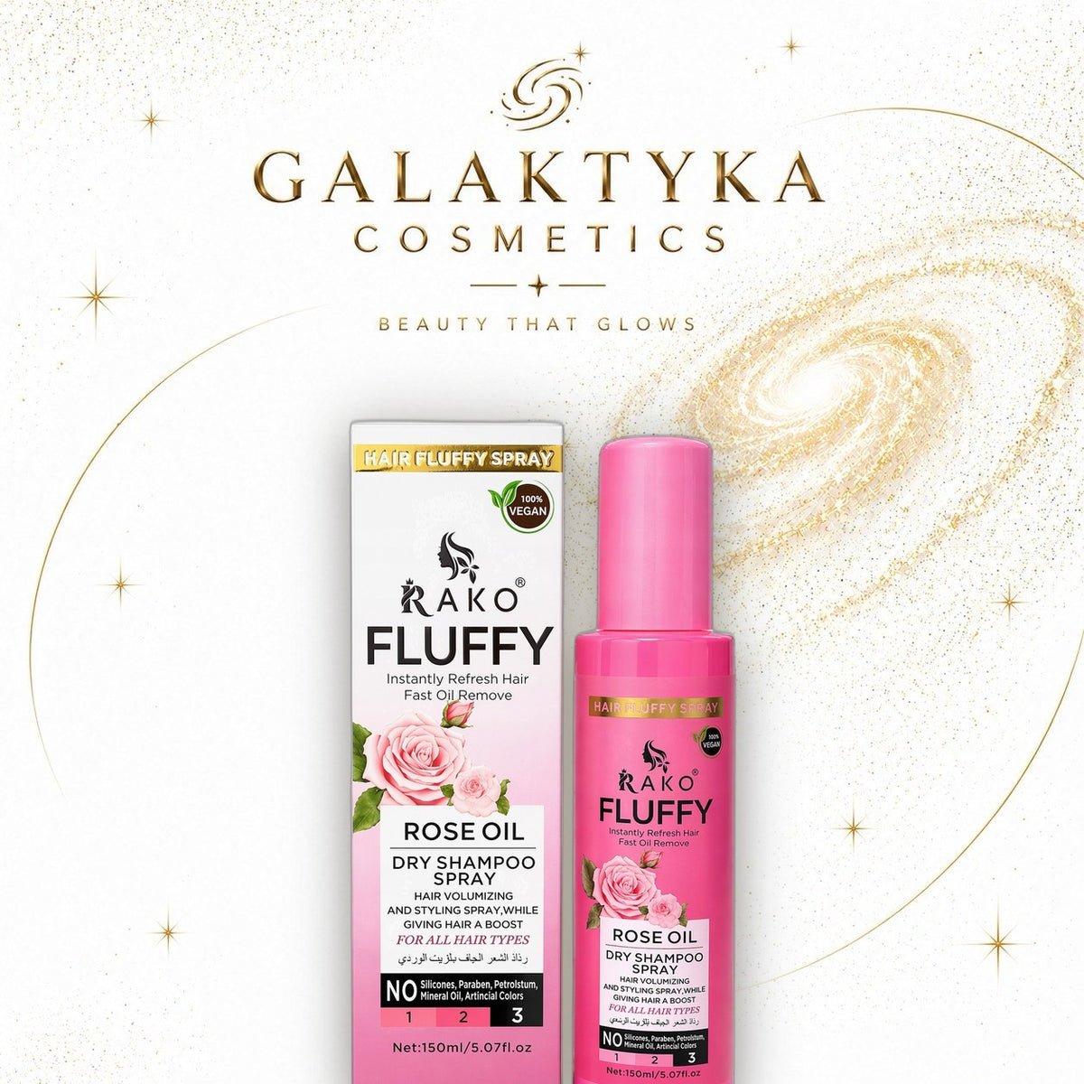 Suchy Szampon w Sprayu Objętość Vegan RAKO Fluffy Rose Oil Dry 150ml